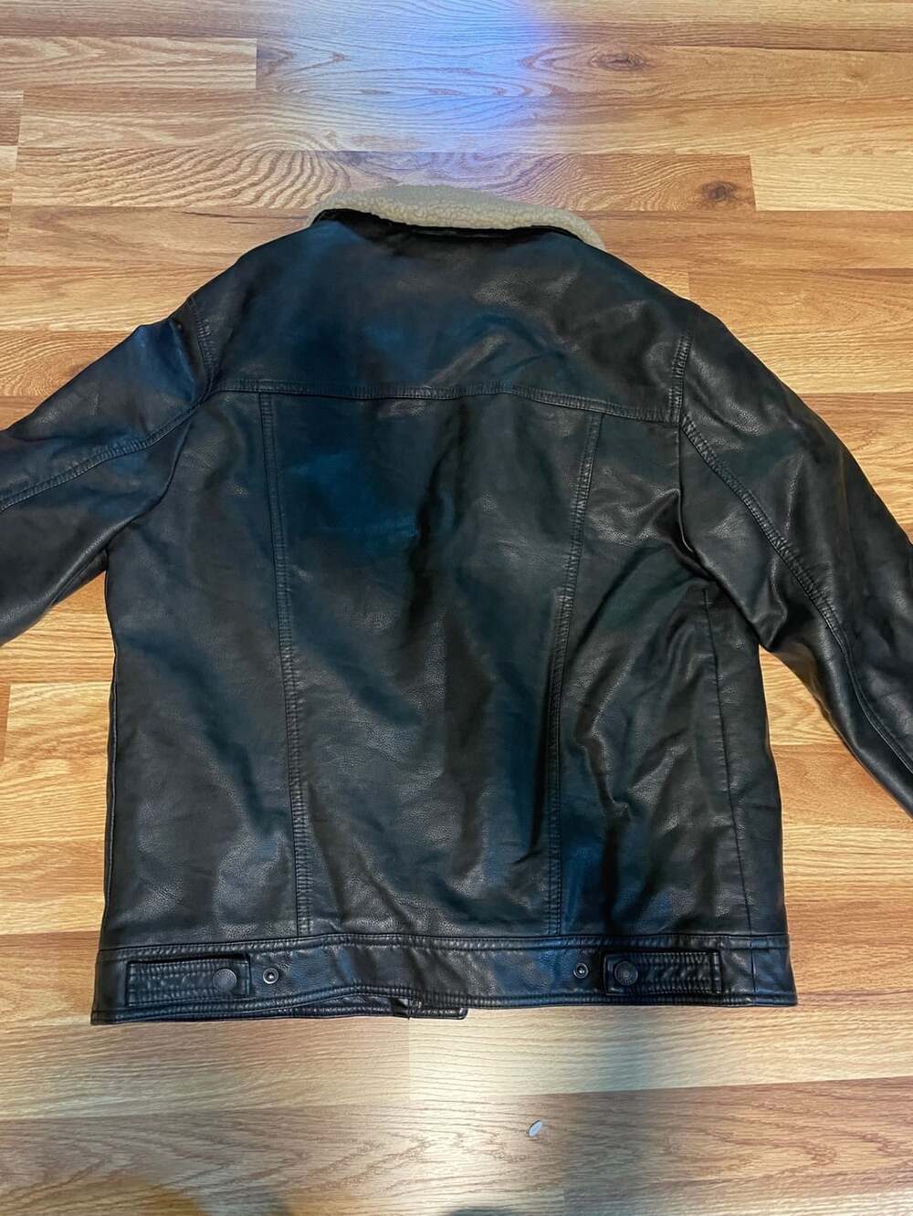 Levi's Faux Leather Sherpa Trucker Jacket Size S Black Buffalo Plaid - Picture 11 of 12